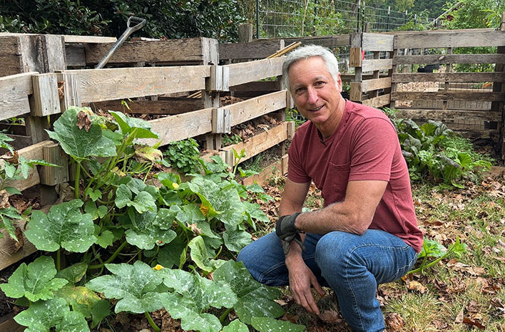 Joe Lamp'l shows that white spots on zucchini foliage are part of the leaf patterns, and not powdery mildew.